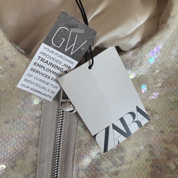 ZARA NEW WOMAN SEQUIN BOMBER JACKET CREAM Size L - Picture 7 of 16